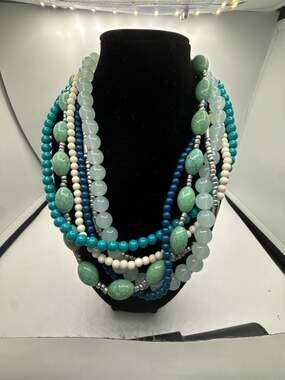 NY & Company Blue and Teal Multi-Strand Statement Beaded Necklace